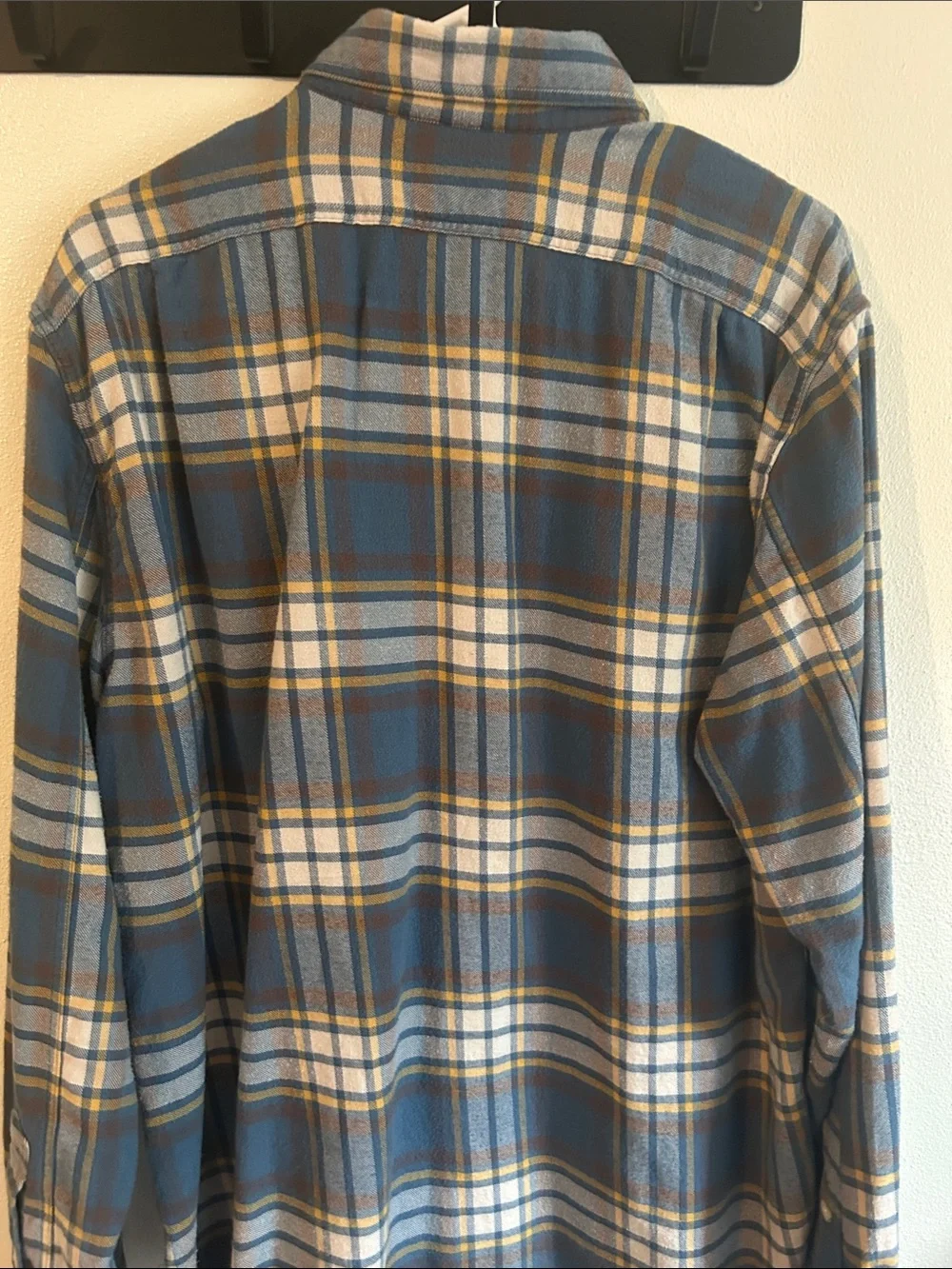 JCrew Men's L Blue/Yellow Plaid Cotton Flannel Chest Pkts Button-Up Shirt